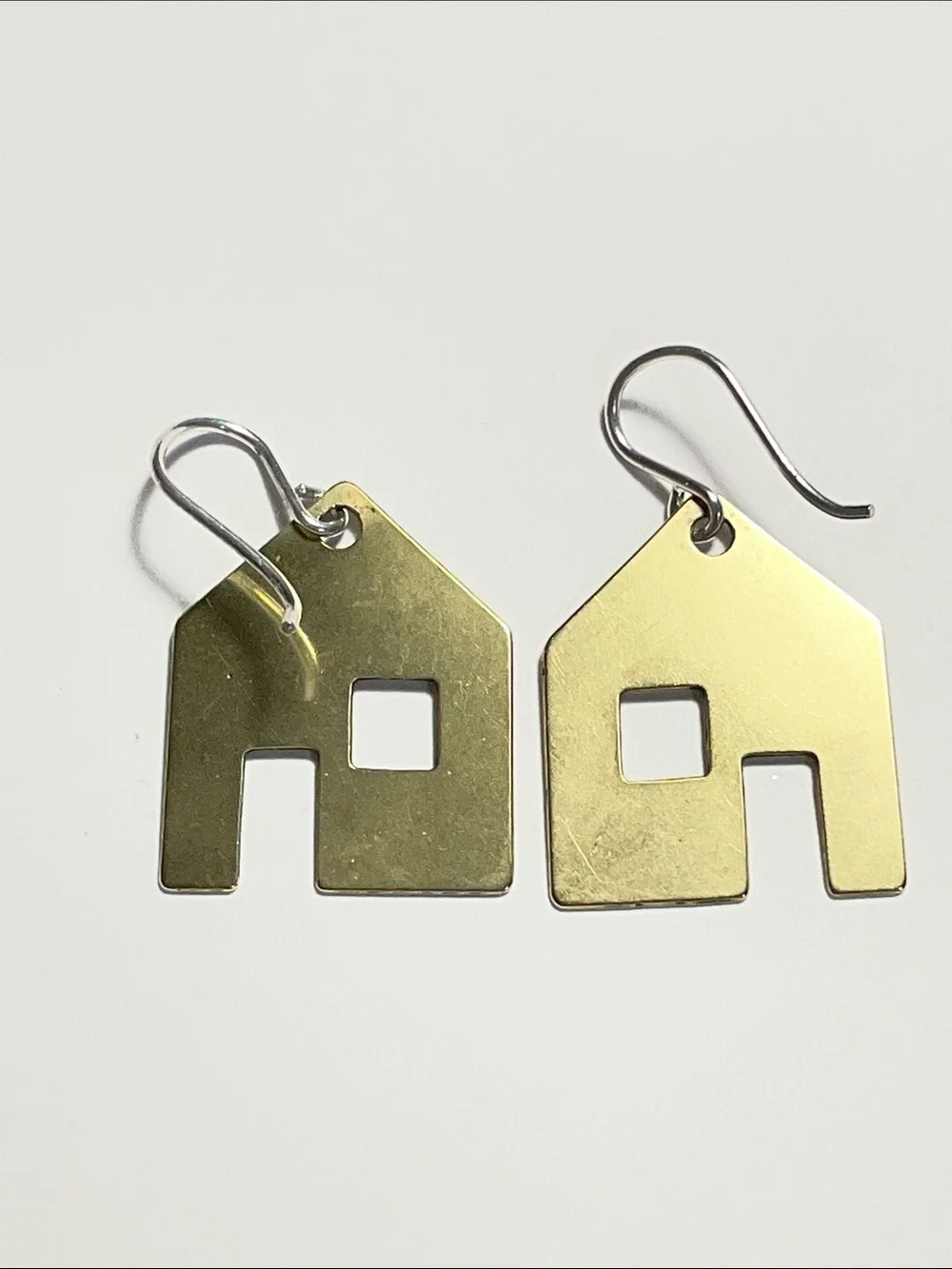 Brass House-Shaped Drop Earrings with 925 hooks